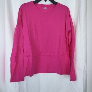 NWT Crazy 8 Girls Hot Pink Silver Sparkle Long Sleeve Scoop Neck Top Size XL‎ 14